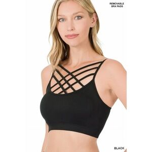3/$25 Zenana Seamless Crisscross Front Strappy Bralette Blk Sports Bra. Sz L/XL